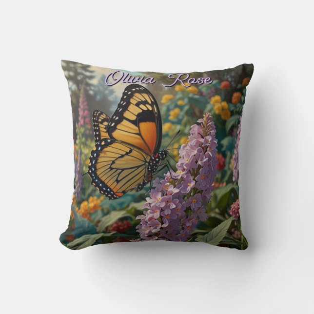 Cojín Decorativo Elegant pastel wildflower garden with butterfly (Anverso)