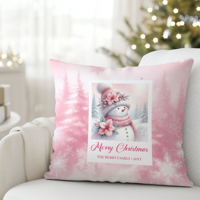 Cojín Decorativo Elegant Pink Snowman Winter Scene Kids Christmas  (Elegant Pink Snowman Winter Scene Kids Christmas Pillow

)