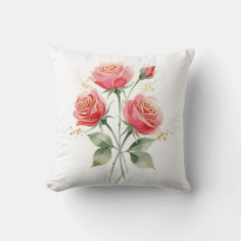 Cojín Decorativo Elegant Pink Watercolor Roses with Gold Foil Trim