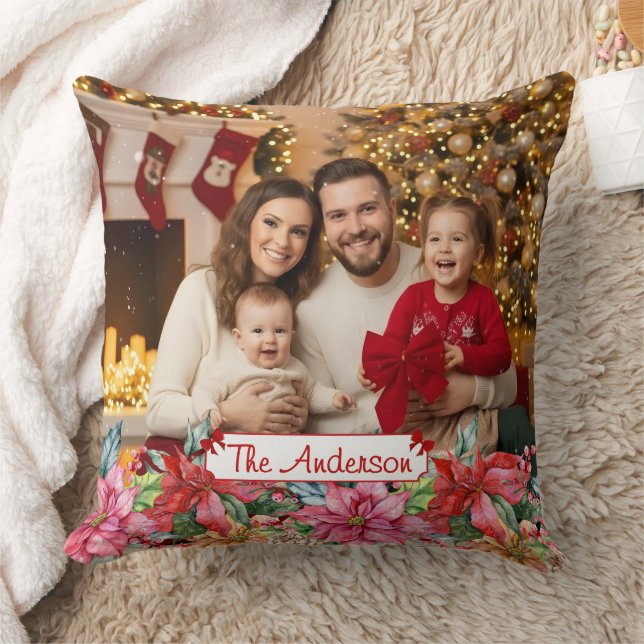 Cojín Decorativo Elegant Poinsettia Floral Border Custom Photos (Manta)