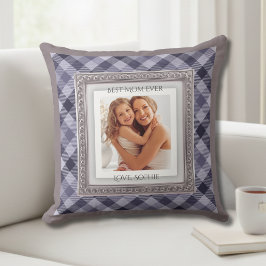 Cojín Decorativo Elegant Purple Plaid Mother Photo Keepsake