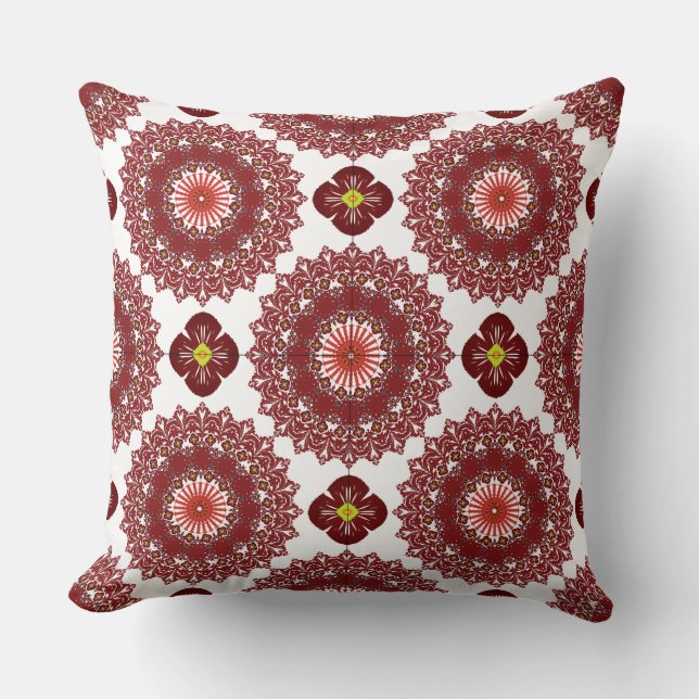 Cojín Decorativo Elegant Red Mandala Geometric Bedroom & Home Texti (Anverso)