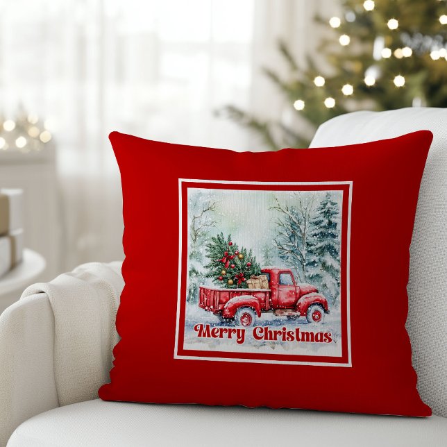 Cojín Decorativo Elegant red truck winter scene rustic festive   (Elegant red truck winter scene rustic festive pillow joy

)