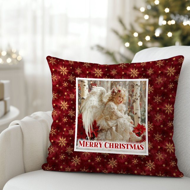 Cojín Decorativo Elegant Victorian Angel Red Gold Accent Christmas  (Elegant Victorian Angel Red Gold Accent Christmas Pillow

)
