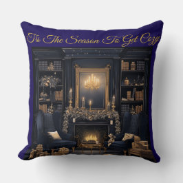 Cojín Decorativo Elegant Vintage Navy Blue and Gold Throw Pillow