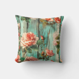 Cojín Decorativo Elegant Vintage Rose on Turquoise Wood Texture