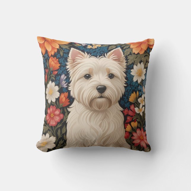Cojín Decorativo Elegant West Highland Terrier Colorful Floral (Anverso)