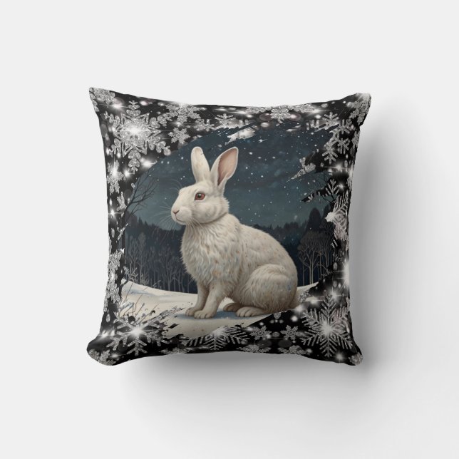 Cojín Decorativo Elegant white rabbit Christmas snowflakes (Anverso)