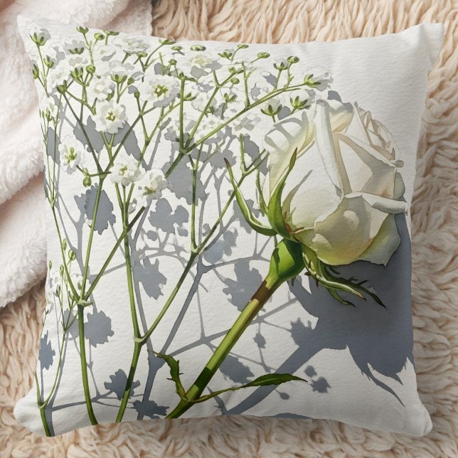 Cojín Decorativo Elegant White Rose Baby's Breath (Subido por el creador)