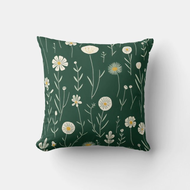 Cojín Decorativo Elegant Wildflower Pattern on Dark Green  (Anverso)