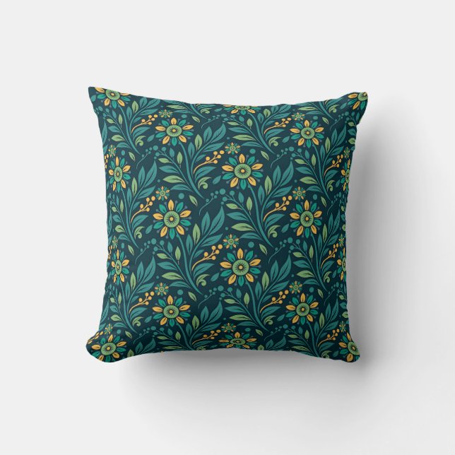 Cojín Decorativo Elegant Yellow and Teal Floral Pattern Design (Anverso)