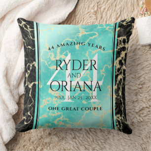 Cojín Decorativo Elegante 44° Aniversario Boda Turquesa