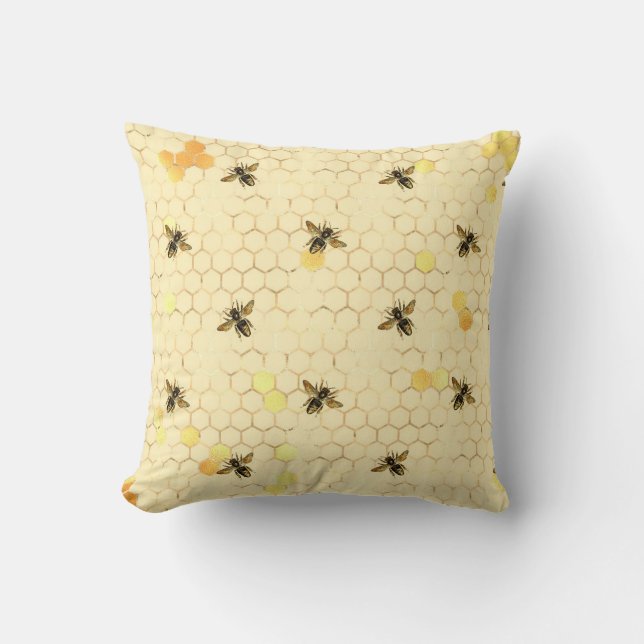 Cojín Decorativo Elegante abejas amarillas doradas Honeycomb (Anverso)