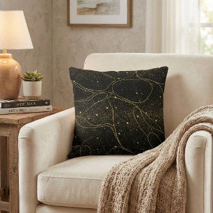 Cojín Decorativo Elegante Abstracto Celestial Negro y Dorado