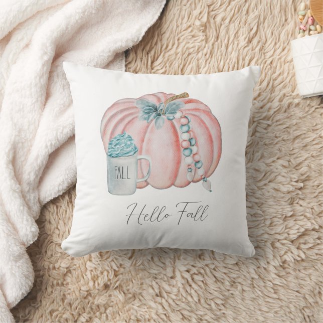 Cojín Decorativo Elegante acuarela calabazas de otoño azul rosa (Manta)