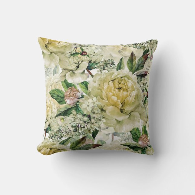 Cojín Decorativo Elegante acuarela estampado floral (Anverso)