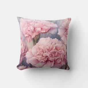 Cojín Decorativo Elegante acuarela floral de Carnaciones rosadas