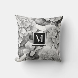 Cojín Decorativo Elegante acuarela floral gris y blanco