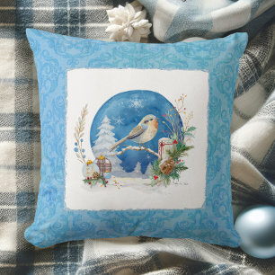 Cojín Decorativo Elegante acuarela invierno Nieve Navidades azules 