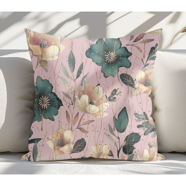 Cojín Decorativo Elegante acuarela Patrón botánico Rubor Rosa (Subido por el creador)