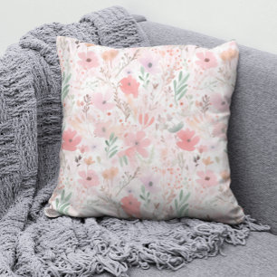 Cojín Decorativo Elegante acuarela Pink Pastel Patrón Floral