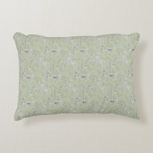 Cojín Decorativo Elegante acuarela Sage Verde Morado Floral (Anverso)
