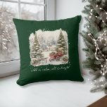 Cojín Decorativo Elegante acuarela Vintage Christmas Script<br><div class="desc">Para tu decoración de vacaciones. Selva de nieve festiva de la acuarela de época. Debajo del diseño principal se puede mantener o editar la palabra "todo es tranquilo,  todo es luminoso". El texto está en un estilo tradicional de escritura caligráfica.</div>