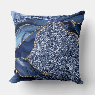 Cojín Decorativo Elegante ágata oceánica azul marino y dorado