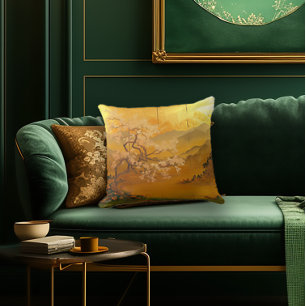 Cojín Decorativo Elegante "Amanecer Dorado" inspirado en Asia
