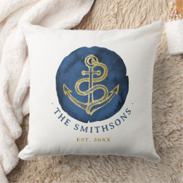 Cojín Decorativo Elegante Ancla de color de agua Nautical Name Navy