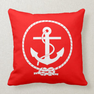 Cojín Decorativo Elegante Ancla Náutica Fría Roja