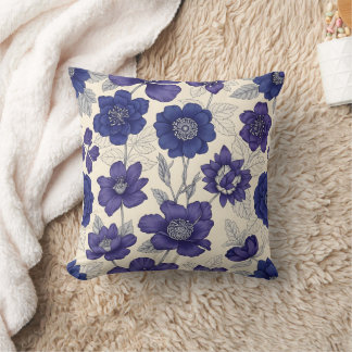 Cojín Decorativo elegante Anémona Floral Azul Marinho