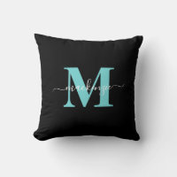 Elegante Aqua Blue Black Monograma Nombre