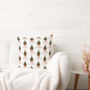 Cojín Decorativo Elegante árbol de Navidad – cinta roja