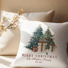 Cojín Decorativo Elegante árbol de Navidad en acuarela