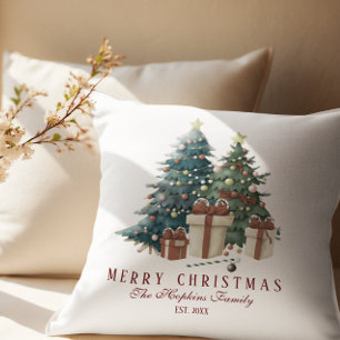 Cojín Decorativo Elegante árbol de Navidad en acuarela