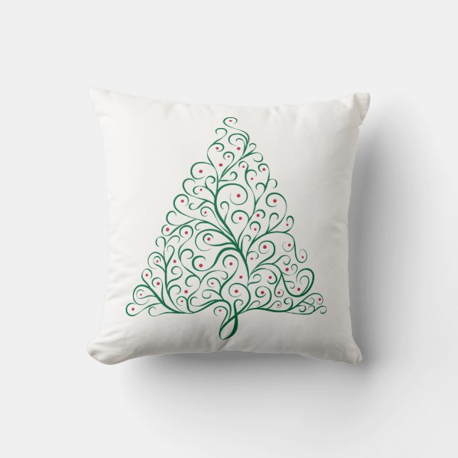 Cojín Decorativo Elegante árbol de Navidad rojo y verde caligrafía (Anverso)