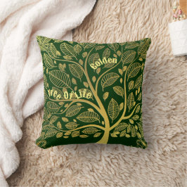 Cojín Decorativo Elegante Árbol De Oro De Vida Verde Vegetación