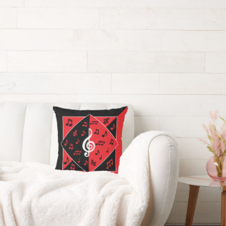 Cojín Decorativo Elegante Art Deco Music Notes Red Black White
