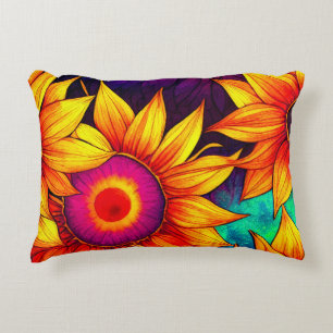 Cojín Decorativo Elegante Arte de Girasoles Coloridos Poder de la F