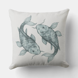 Cojín Decorativo Elegante arte de peces Koi en acuarela Estilo ja
