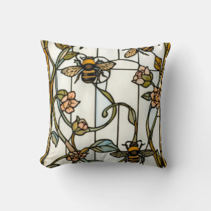 Cojín Decorativo Elegante arte nuevo botánico  abeja vidrio emploma