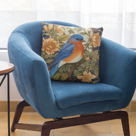 Cojín Decorativo Elegante ave azul oriental William Morris inspirad