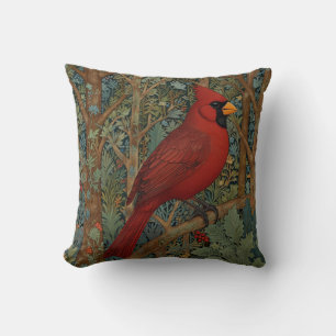 Cojín Decorativo Elegante ave roja retro cardenal Art Nouveau