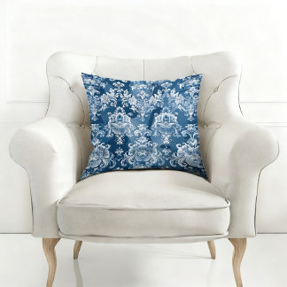 COJÍN DECORATIVO ELEGANTE AZUL CON DISEÑO VINTAGE