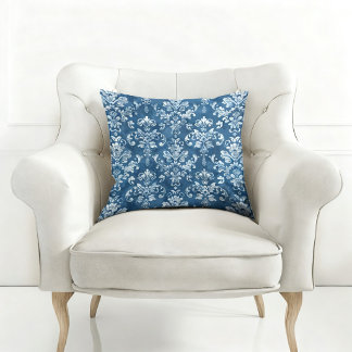 COJÍN DECORATIVO ELEGANTE AZUL ESTAMPADO VINTAGE