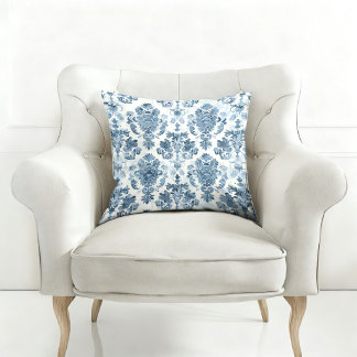 COJÍN DECORATIVO ELEGANTE AZUL ESTAMPADO VINTAGE