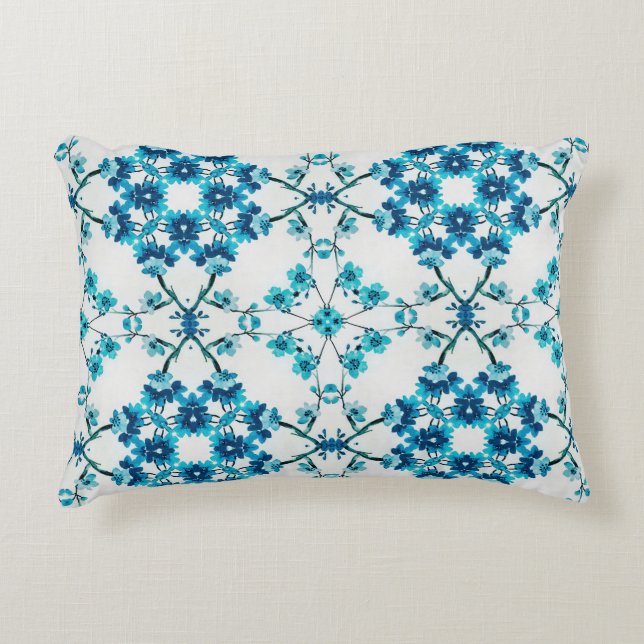 Cojín Decorativo Elegante Azul Floral (Anverso)