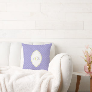 Cojín Decorativo Elegante Azul Francés Blanco Amarillo Enrejado Mon