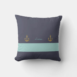 Cojín Decorativo elegante azul marino y náutico personalizado